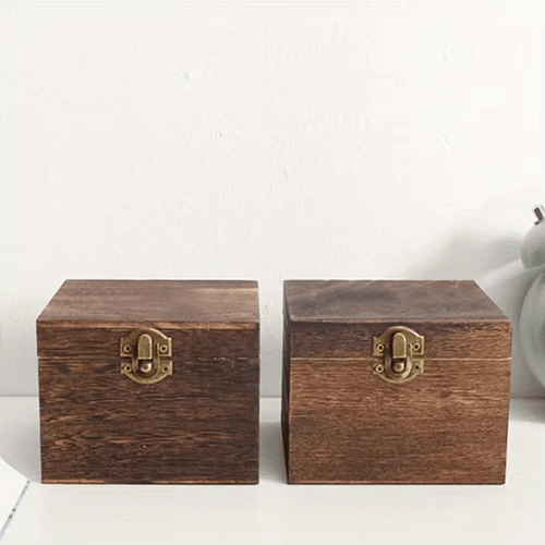 1pc Caixa de Joias Vintage em Madeira Reciclada com Tampa Queimada - Organizador Rústico Hexagonal para Mesa com Dobradiças Douradas e Fechadura, Armazenamento Multiuso para Joias, Pequenos Objetos e Papelaria - Acabamento Natural, Caixa Decorativa Compacta, Presente
