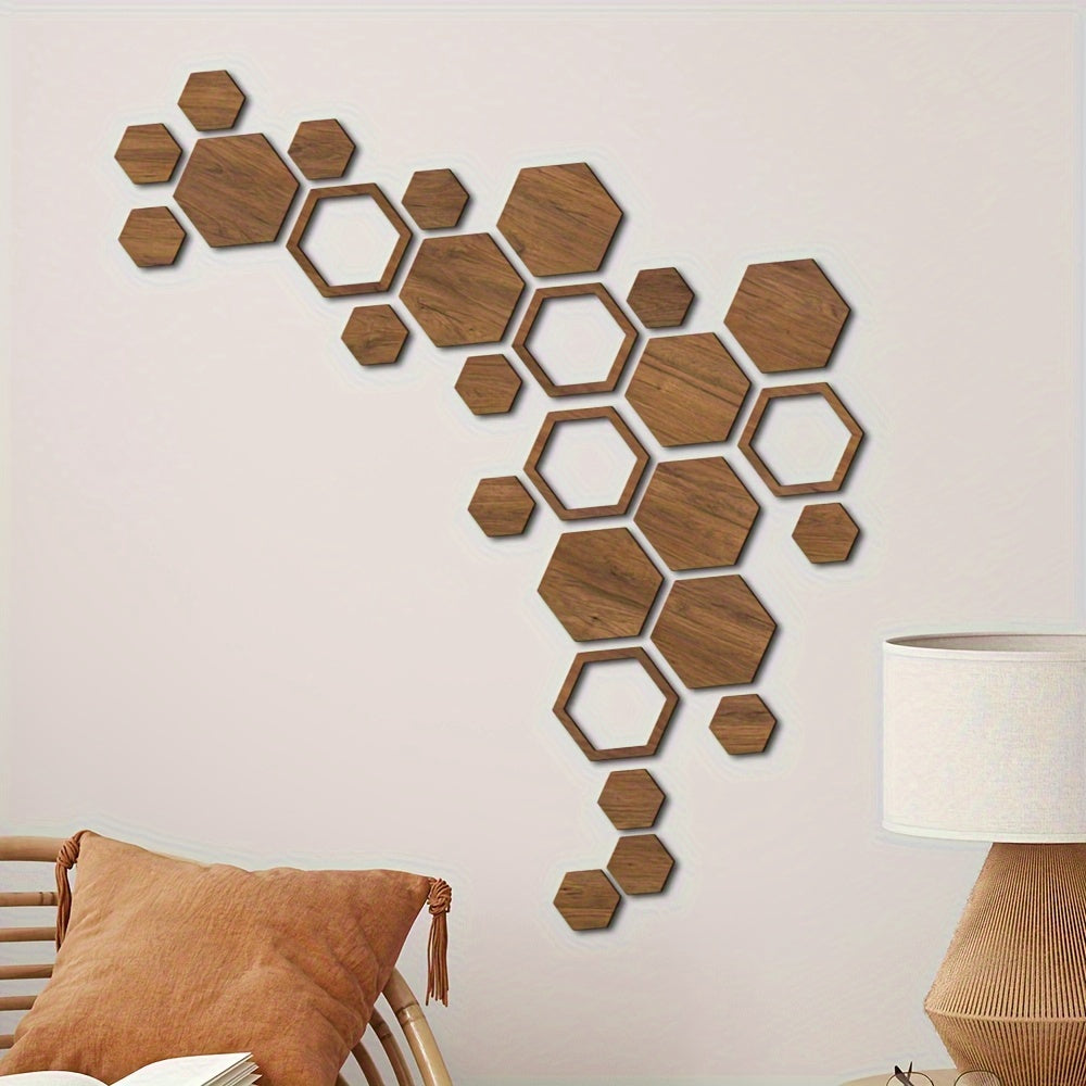 1 Conjunto de Adesivos de Parede Tridimensionais Hexagonais para Decoração de Casa, Placa de Madeira Colorida DIY