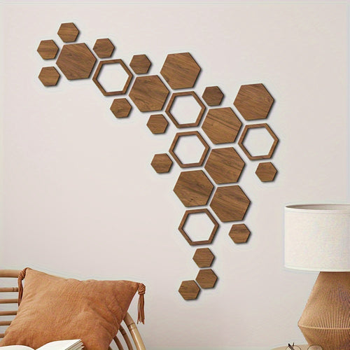 1 Conjunto de Adesivos de Parede Tridimensionais Hexagonais para Decoração de Casa, Placa de Madeira Colorida DIY