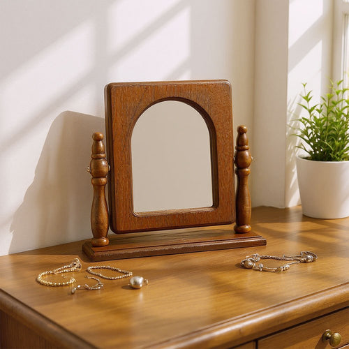 Espelho de Toucador de Madeira com Gavetas, Espelho de Maquiagem Vintage para Quarto, Caixa de Joias Multifuncional com Armazenamento, Caixa de Joias Ajustável para Mesa ou Piso, Ideal para Toucador de Quarto e Decoração de Casa