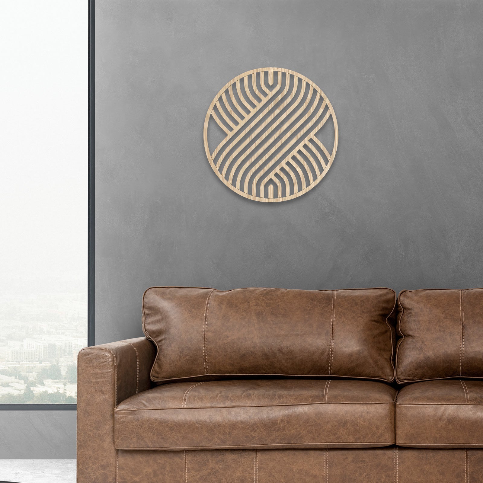 Arte de Parede Redonda de Madeira - Decoração Geométrica Moderna Minimalista Estilo Boêmio, Painel de Parede de Madeira Artesanal para Sala de Estar, Quarto, Escritório, Fácil de Pendurar Sem Eletricidade, Decoração Estilo Rústico | Textura Natural, Decoração de Ambiente