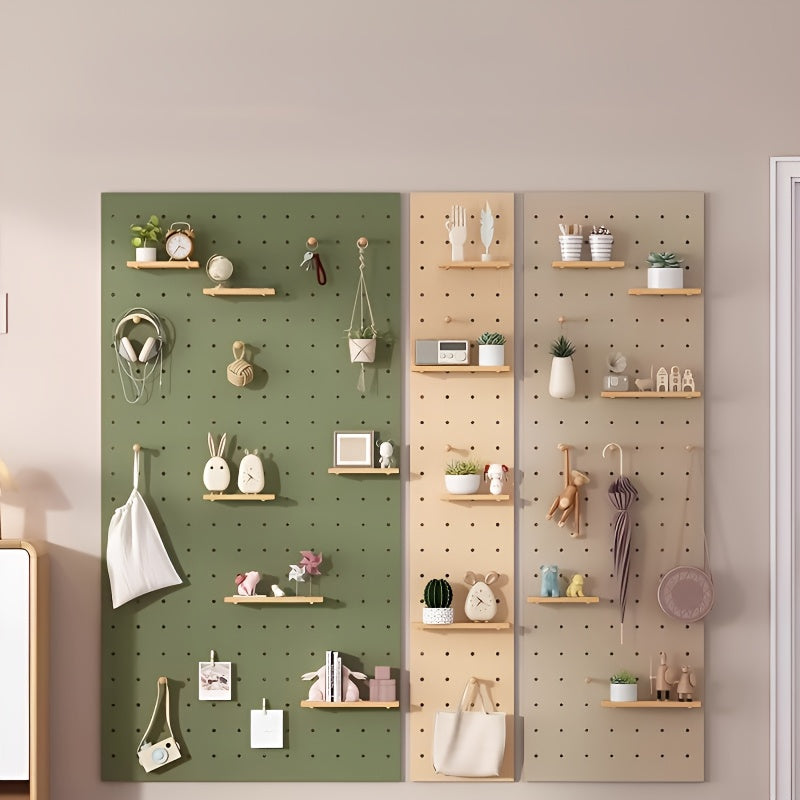 Kit de Organização de Parede com Painel de Ganchos em Madeira Engenhada Multifuncional | Painel de Armazenamento Versátil Montado na Parede com Ganchos e Acessórios, Solução Criativa de Poupança de Espaço para Casa, Escritório e Organização de Cozinha, Acabamento em Madeira Polida, Prateleiras Utilitárias