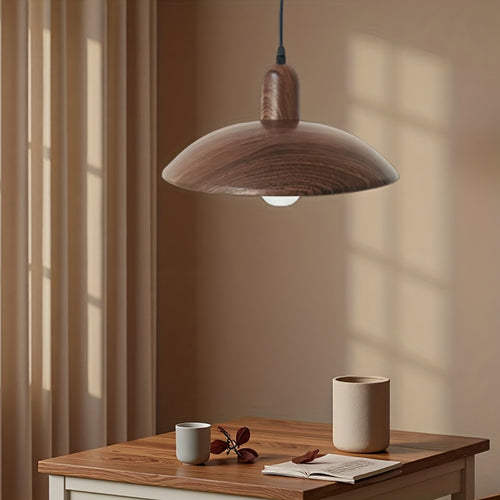 Candeeiro Moderno Minimalista, Pendente em Cúpula, Candeeiro Esférico Industrial em Ferro, Característica de Grão de Madeira Retro, Adequado para Luminárias de Ilha de Cozinha, Candeeiro Suspenso para Teto de Mesa de Jantar de Quarto