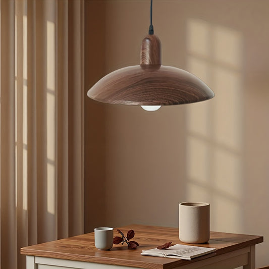 Candeeiro Moderno Minimalista, Pendente em Cúpula, Candeeiro Esférico Industrial em Ferro, Característica de Grão de Madeira Retro, Adequado para Luminárias de Ilha de Cozinha, Candeeiro Suspenso para Teto de Mesa de Jantar de Quarto