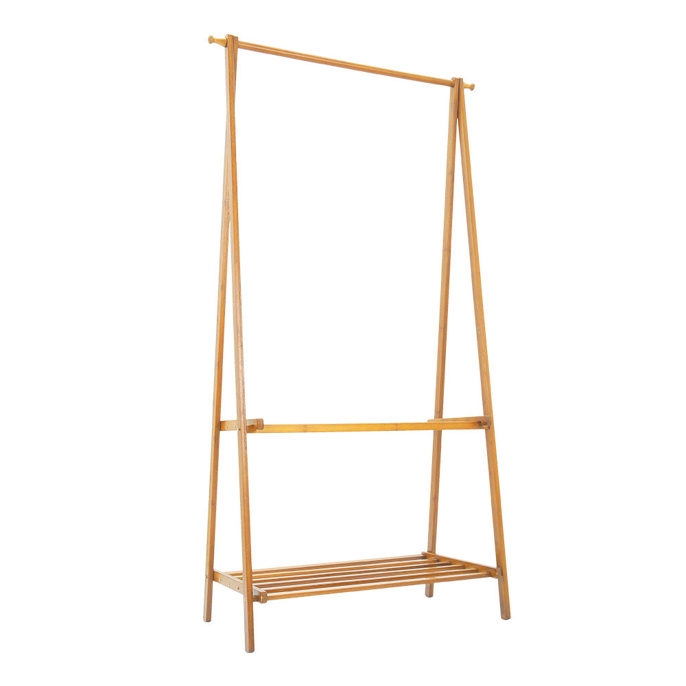 Barra de Roupa de Madeira, Cabide de Bambu com Prateleiras para Sapatos, 86x40x160cm Cabide para Casacos e Vestuário, Armários Abertos Simples com Barra Única para Quarto, Barra de Roupa Independente, Organizador de Armazenamento de Roupa
