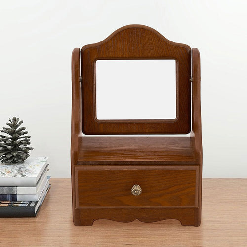 Espelho de Toucador de Madeira com Gavetas, Espelho de Maquiagem Vintage para Quarto, Caixa de Joias Multifuncional com Armazenamento, Caixa de Joias Ajustável para Mesa ou Piso, Ideal para Toucador de Quarto e Decoração de Casa