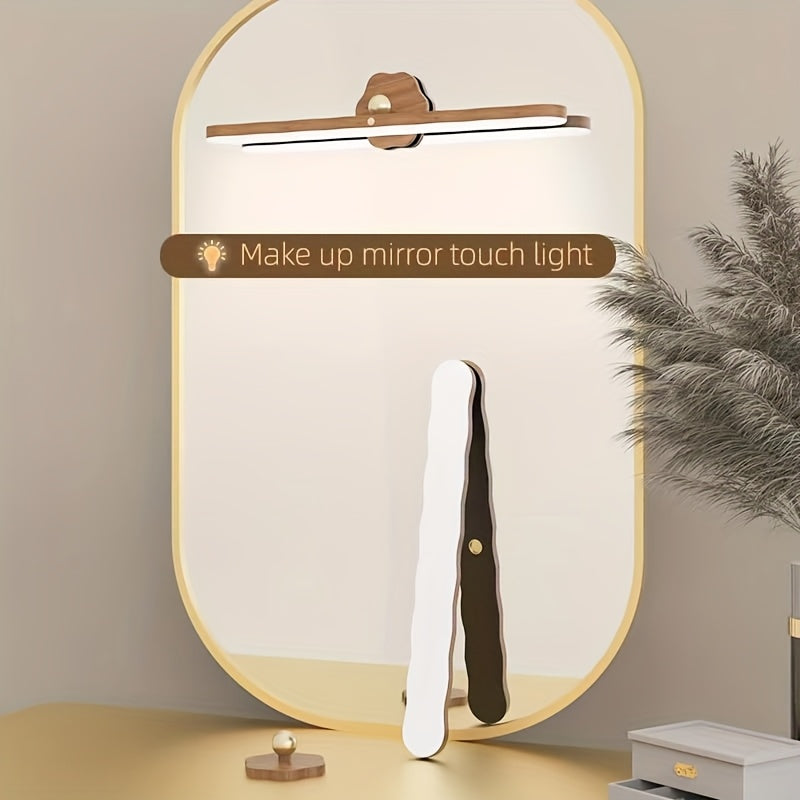 1pc Fita LED Recarregável com Lâmpada Rotativa com Textura de Madeira, Controlo Tátil de Regulação de Três Níveis, Luz de Toucador, Fita de Luz Magnética Adequada para Casa de Banho, Sala de Estar e Quarto, Cozinha, Roupeiro, Cabeceira