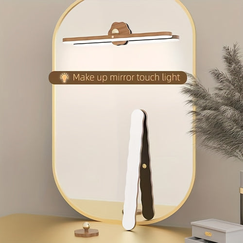 1pc Fita LED Recarregável com Lâmpada Rotativa com Textura de Madeira, Controlo Tátil de Regulação de Três Níveis, Luz de Toucador, Fita de Luz Magnética Adequada para Casa de Banho, Sala de Estar e Quarto, Cozinha, Roupeiro, Cabeceira