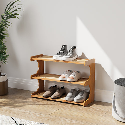 Expositor de Sapatos de 3/4/5 Níveis, Prateleira Organizadora de Armazenamento de Sapatos de Madeira Multiuso, Unidade de Múltiplas Prateleiras, Armário de Calçados Autônomo, Torre de Sapatos Vertical Fina de Grande Capacidade em Bambu, Suporte para Tênis, Organizador de Sapatos para Sala de Estar, Porta de Entrada