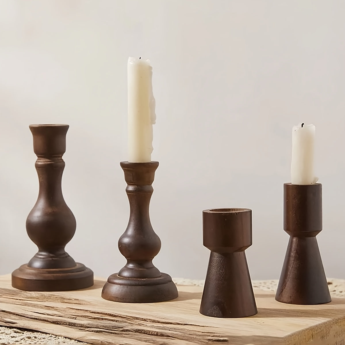 Suporte de Vela de Madeira em Coluna Romana Boêmia 1 pç/2 pçs/3 pçs/4 pçs - Peça Central de Mesa Adequada para Casamentos, para Decoração, para Igreja, para Café, para Festas de Fim de Ano, Castiçal Rústico para Natal, Páscoa, Dia dos Namorados