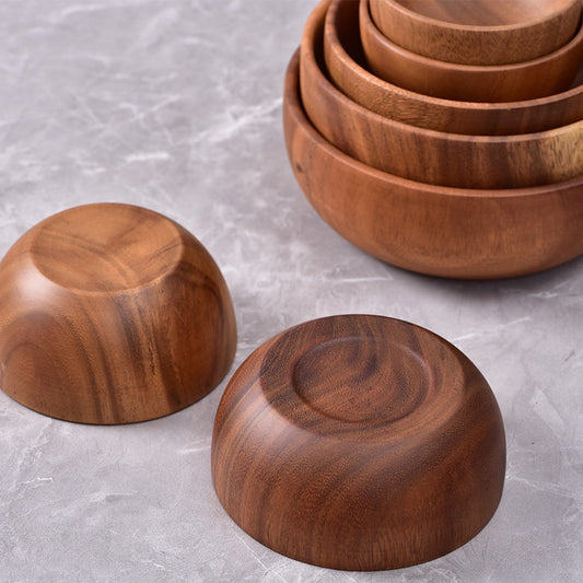 Conjunto de 2 Tigelas Grandes de Madeira de Acácia para Misturar, Tigelas de Salada, Pratos de Servir, Tigelas de Legumes, Tigelas de Cereal, Tigelas de Caldo, Artesanais, Design Listrado, Reutilizáveis, Adequadas para Misturar, Servir Saladas e Macarrão, Ideais para Cozinhas Domésticas e