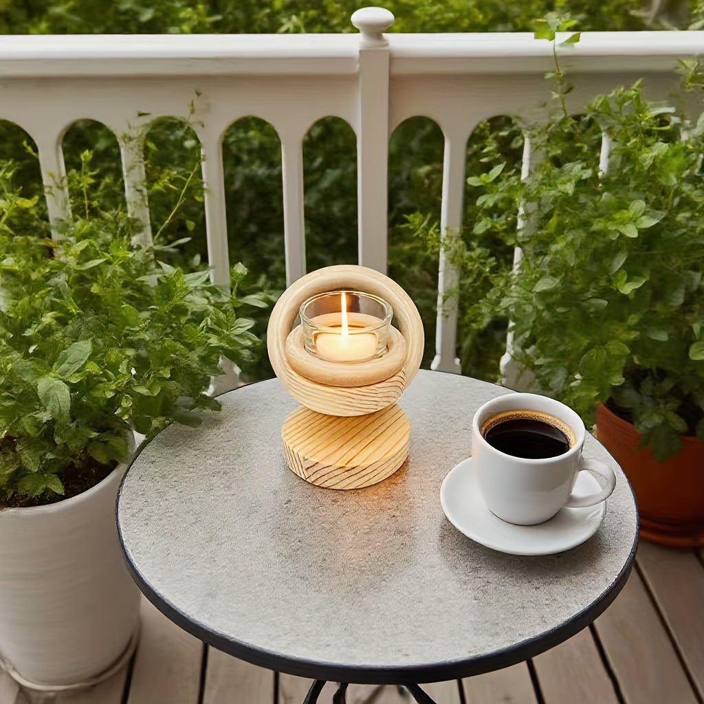1pc Castiçal de Madeira Artesanal Não Pintado / Castiçal de Madeira com Tema do Sistema Solar / Suporte de Vela Doméstico Fácil / Artigos de Decoração Criativos para Casa / Artesanato em Madeira, Utensílios para Velas (Excluindo Velas)