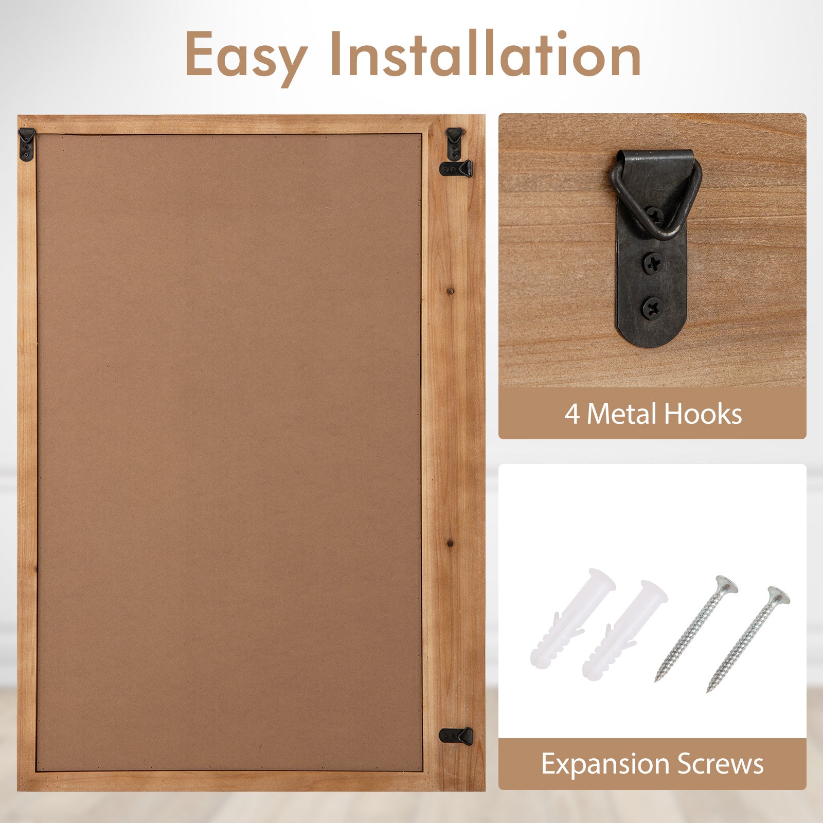 Espelho de Parede Estilo Fazenda GOFLAME, 100 cm x 70 cm Espelho de Porta de Celeiro Rústico com Moldura de Madeira, Espelho Decorativo Retangular para Banheiro, Sala de Estar, Quarto, Montagem Vertical ou Horizontal