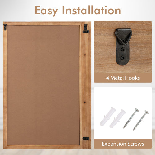 Espelho de Parede Estilo Fazenda GOFLAME, 100 cm x 70 cm Espelho de Porta de Celeiro Rústico com Moldura de Madeira, Espelho Decorativo Retangular para Banheiro, Sala de Estar, Quarto, Montagem Vertical ou Horizontal