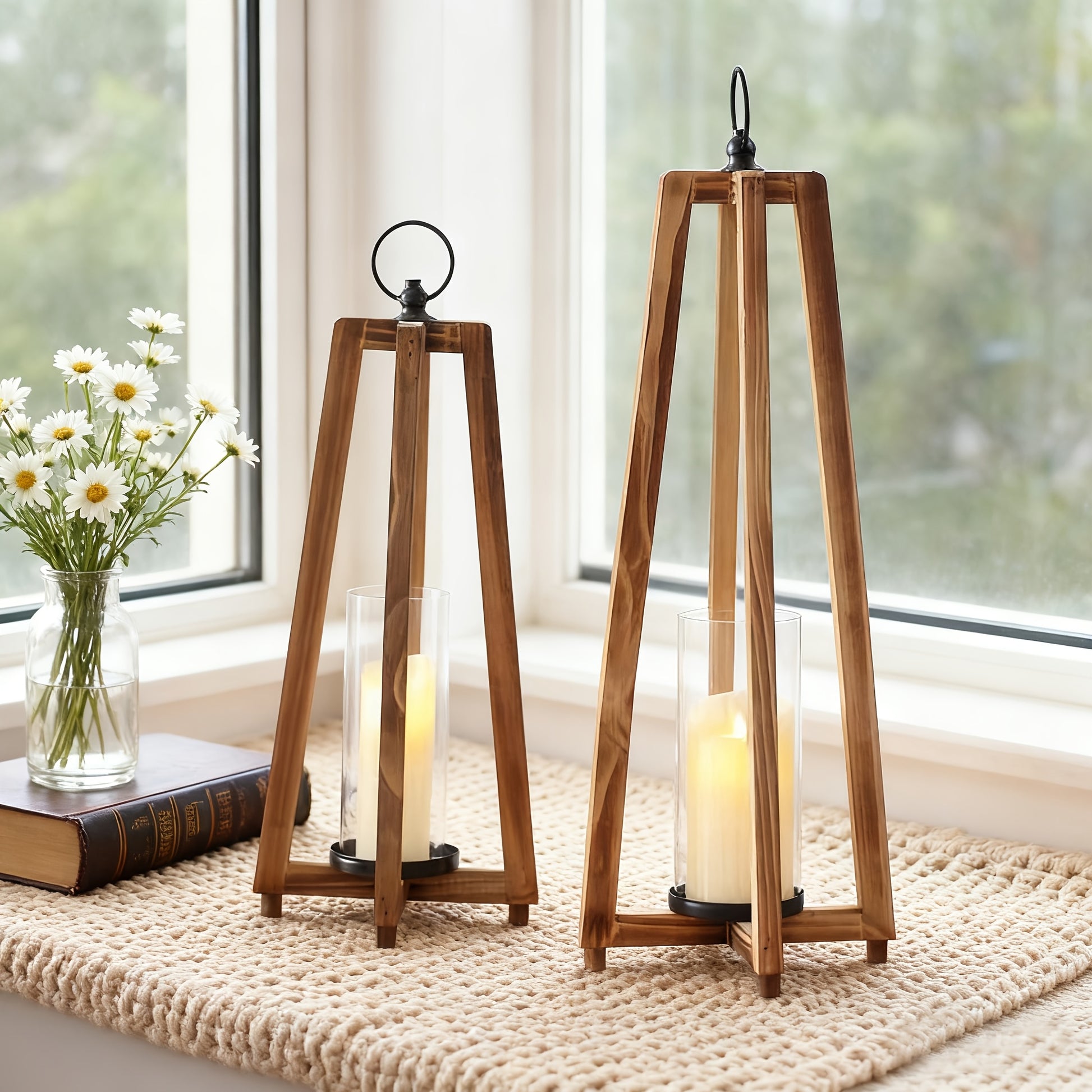 Suporte de Vela Vintage em Madeira em Forma de A - Suporte de Luz de Mesa Dupla Face para Casamentos, Festas, Natal & Páscoa - Centro de Mesa Rústico com Textura de Madeira Envelhecida e Compatibilidade com Velas (Não Necessário)
