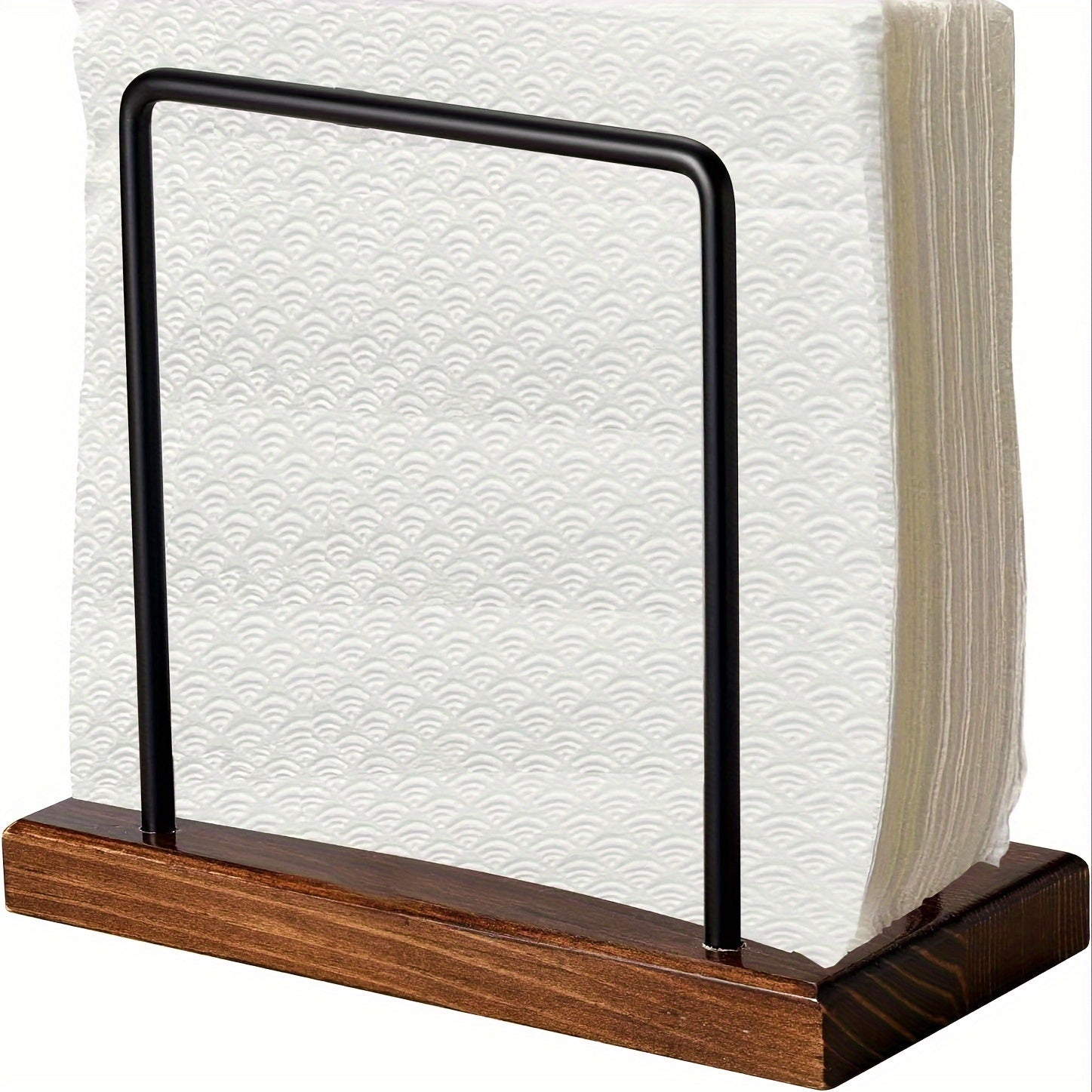 Um Porta Guardanapos de Madeira para a Mesa de Jantar, Adequado para Uso na Cozinha, Que Pode Acomodar Toalhas de Papel e Guardanapos, Apresentando uma Cor Castanha e um Estilo de Casa de Campo