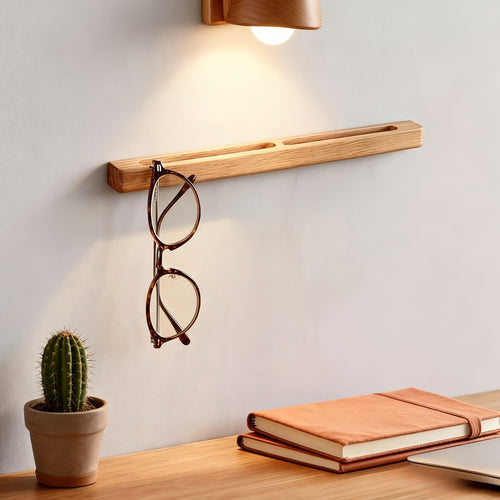 Suporte de Parede Minimalista de Madeira para Óculos, Vertical, Economiza Espaço, Elegante, Prateleira de Armazenamento para Óculos, Instalação sem Furos para Casa, Escritório, Entrada, Presente para Usuários de Óculos, Acessório de Exibição para Varejo
