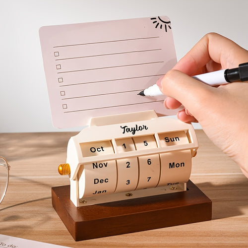 Um Ornamento de Calendário de Aba de Madeira Criativo Personalizável. O Calendário Pode Ser Virado Manualmente para Mudar a Data, o Dia da Semana e o Mês, e Também Tem Funções de Gestão de Tempo de Secretária e Memo. Adequado para Escritórios, Escritórios