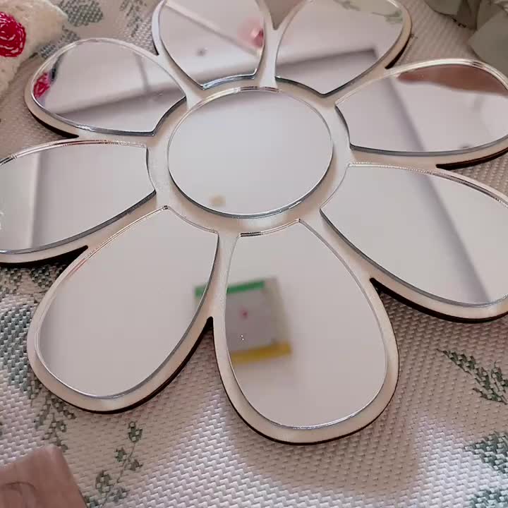 Espelho de Madeira Margarida Estilo Nórdico Ins para Decoração de Casa, Espelho de Fundo para Quarto de Meninos e Meninas, Espelho de Fundo Boêmio para Hotel, Espelho de Decoração de Festival