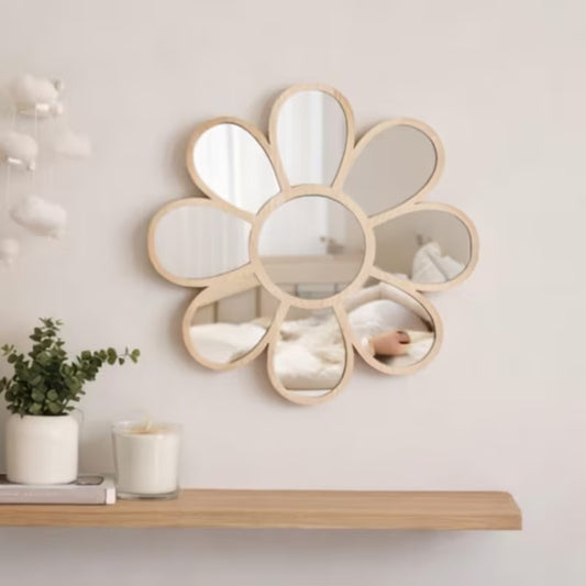 Espelho de Madeira Margarida Estilo Nórdico Ins para Decoração de Casa, Espelho de Fundo para Quarto de Meninos e Meninas, Espelho de Fundo Boêmio para Hotel, Espelho de Decoração de Festival