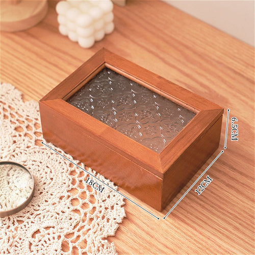 1 peça Caixa de Joias Decorativa Vintage de Madeira Maciça, Caixa de Armazenamento Multiuso para Bugigangas com Tampa de Vidro de Flor de Macieira Silvestre, Organizador de Mesa, Armário, Recipiente para Acessórios Diversos, Caixa de Exibição para Artesanato, Caixas de Presente para Dia dos Namorados e Páscoa, Decoração para Casa e Escritório