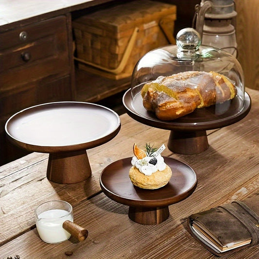 Suporte para Bolo de Madeira de Acácia, Prato de Bolo de Madeira de Acácia, Mesa de Sobremesa, Mousse Pele de Neve, Prato de Cupcake, Cúpula de Vidro para Bolo, Cúpula de Vidro com Base de Madeira e Estilos Sem Tampa de Vidro, Prato de Bolo, Expositor de Bolo, Tampa de Bolo, Prato de Jantar para