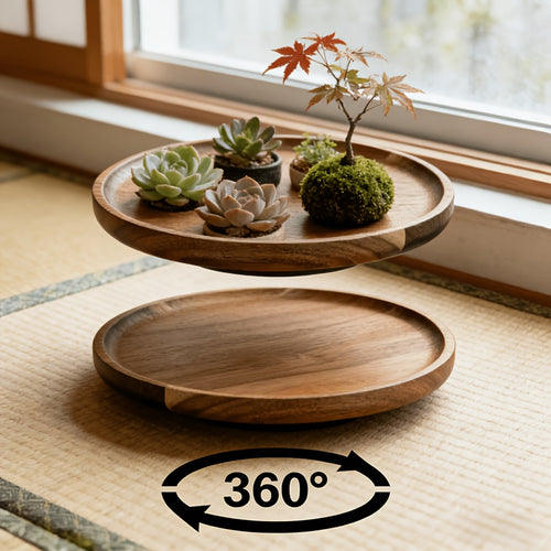 Bandeja Giratória 360° de Madeira Maciça Adequada para Suculentas e Plantas em Vaso, Suporte de Flores Giratório de Madeira com Base Antiderrapante, Base Redonda de Exibição de Plantas Compatível com Varanda, Mesa, para Jiboia, Costela-de-Adão, Cacto, Sem Contato com Alimentos