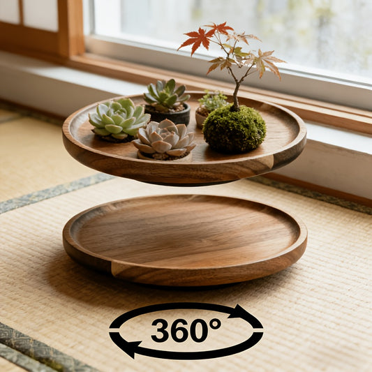 Bandeja Giratória 360° de Madeira Maciça Adequada para Suculentas e Plantas em Vaso, Suporte de Flores Giratório de Madeira com Base Antiderrapante, Base Redonda de Exibição de Plantas Compatível com Varanda, Mesa, para Jiboia, Costela-de-Adão, Cacto, Sem Contato com Alimentos