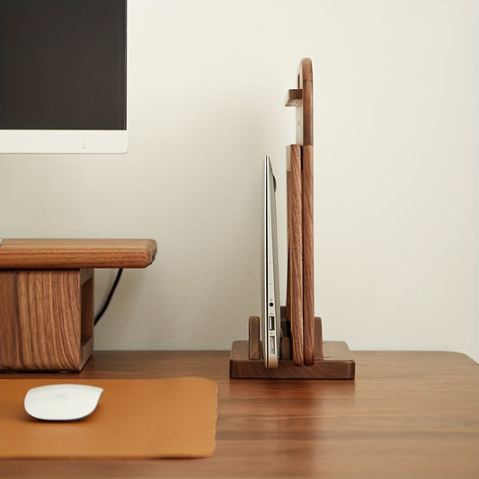 Suporte Ajustável para Laptop em Madeira de Nogueira Compatível com MacBook, Surface, Chromebook e Laptops para Jogos - Suporte Vertical/Desktop para Computador com Base de Nogueira, Leve para Todos os Modelos de Ultrabook