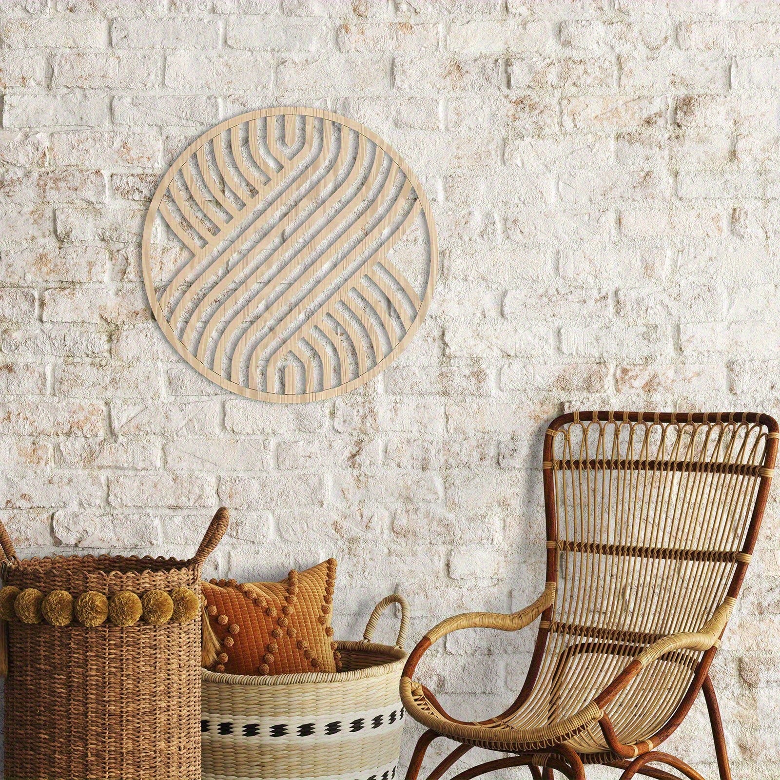 Arte de Parede Redonda de Madeira - Decoração Geométrica Moderna Minimalista Estilo Boêmio, Painel de Parede de Madeira Artesanal para Sala de Estar, Quarto, Escritório, Fácil de Pendurar Sem Eletricidade, Decoração Estilo Rústico | Textura Natural, Decoração de Ambiente
