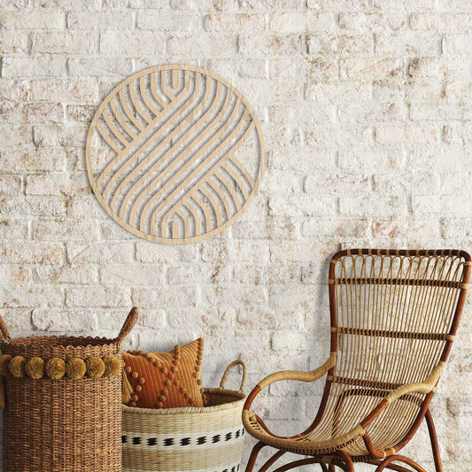 Arte de Parede Redonda de Madeira - Decoração Geométrica Moderna Minimalista Estilo Boêmio, Painel de Parede de Madeira Artesanal para Sala de Estar, Quarto, Escritório, Fácil de Pendurar Sem Eletricidade, Decoração Estilo Rústico | Textura Natural, Decoração de Ambiente