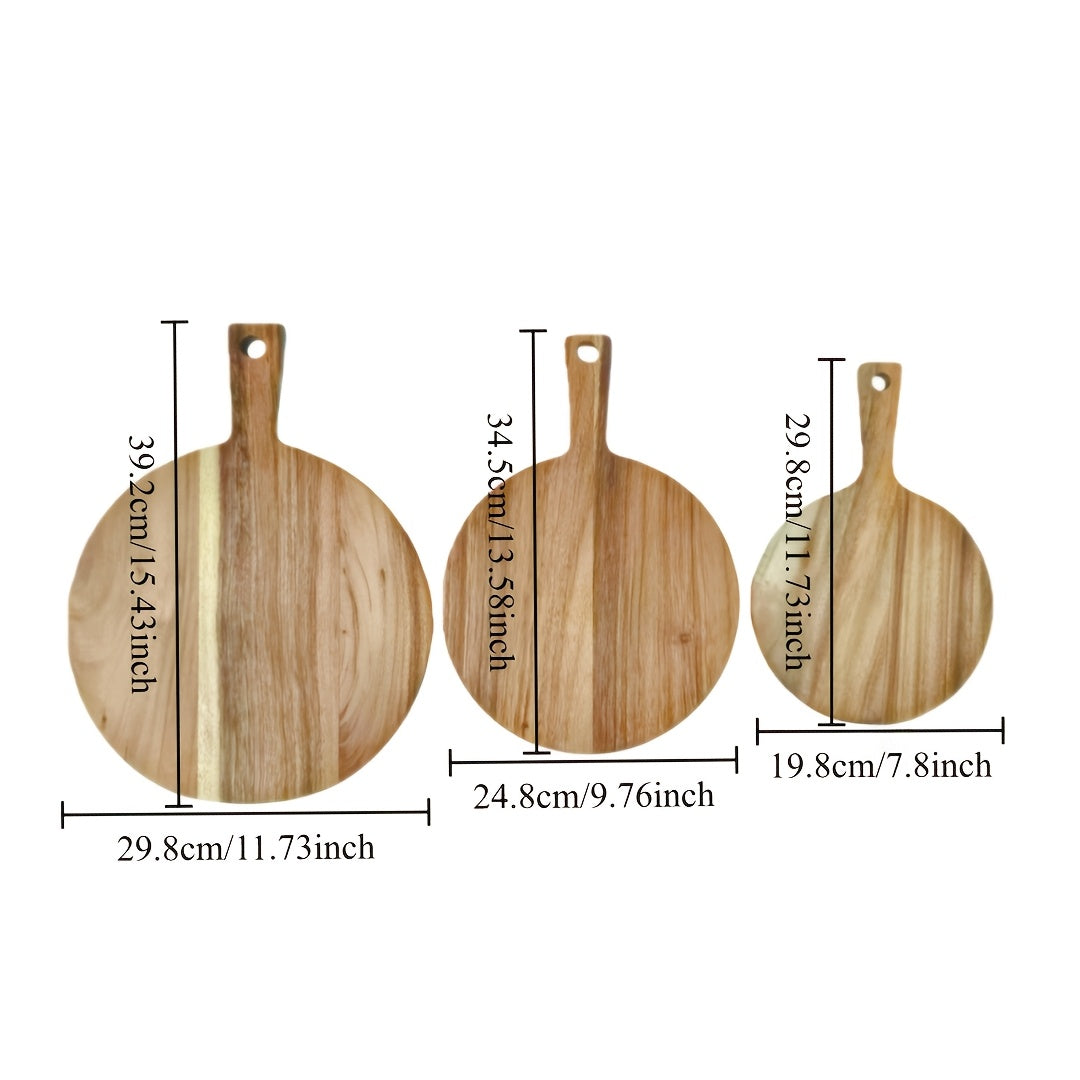 Tábua de Pizza em Madeira de Acácia, Tábua de Corte em Madeira Maciça com Alça, Tábua de Picar, Base para Pizza, Pão, Bife, Tábua Redonda para Assar Bolo, Tábua Plana