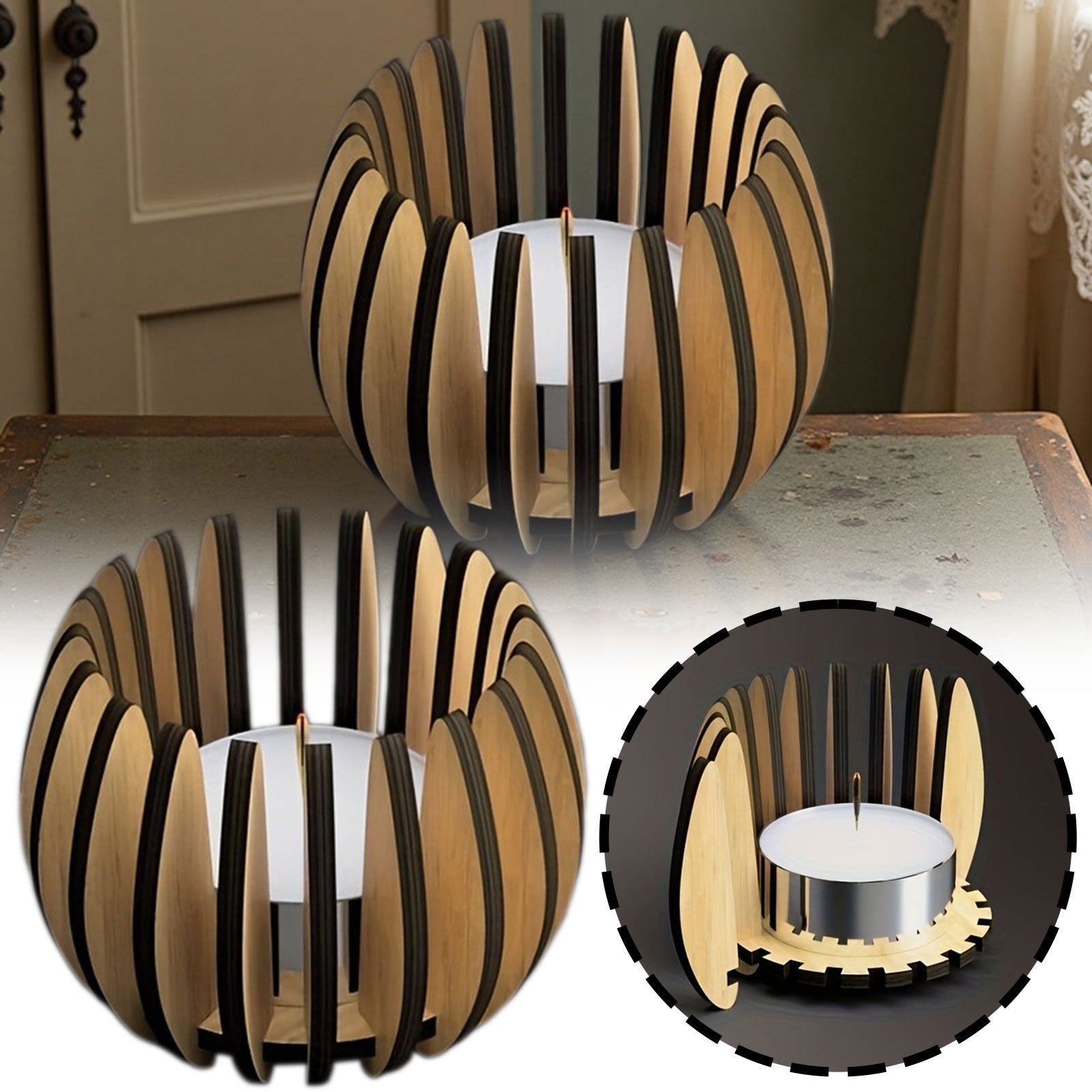 Um Decoração de Suporte de Vela com Junta de Madeira Única, Adequado para Decoração de Mesa, Centros de Mesa Festivos, Apresentando um Design Minimalista, Suporte de Exibição Moderno, Feito de Materiais Duráveis, Base de Vela