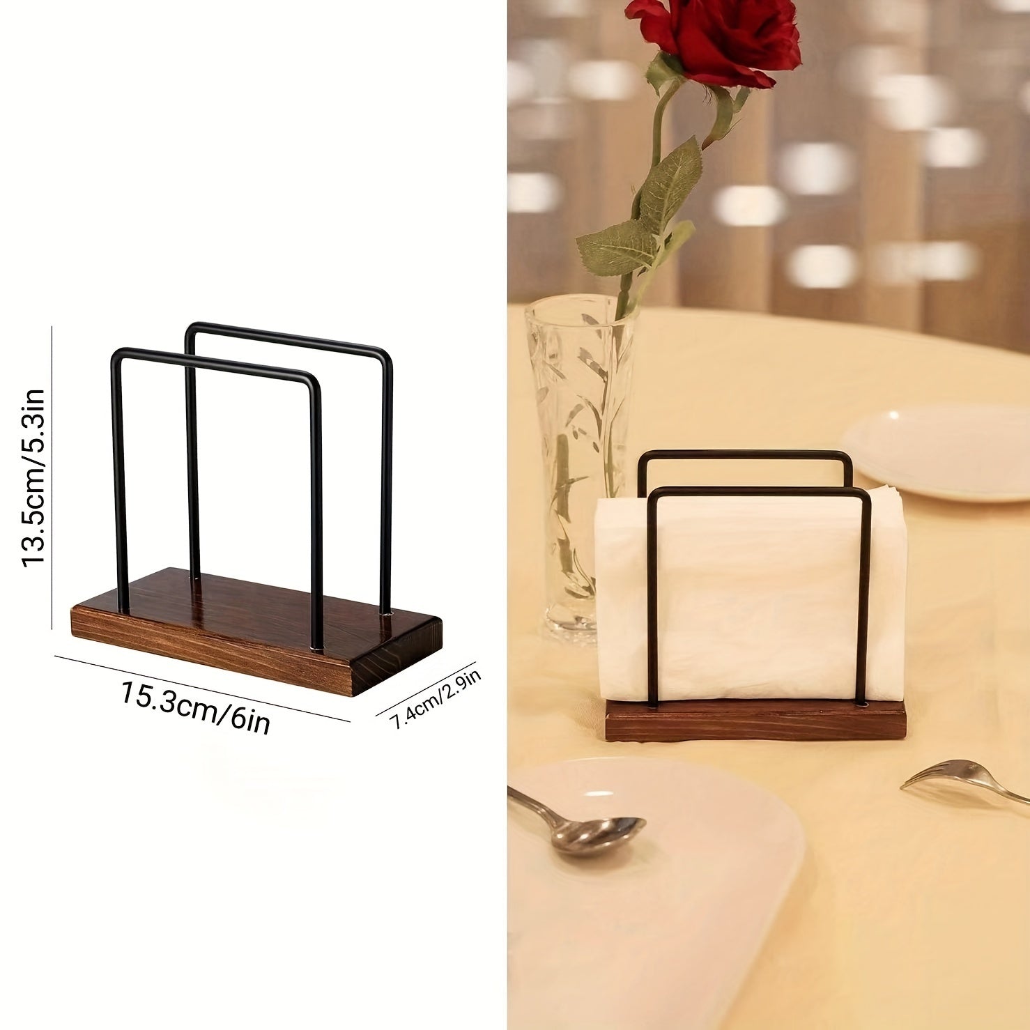 Um Porta Guardanapos de Madeira para a Mesa de Jantar, Adequado para Uso na Cozinha, Que Pode Acomodar Toalhas de Papel e Guardanapos, Apresentando uma Cor Castanha e um Estilo de Casa de Campo