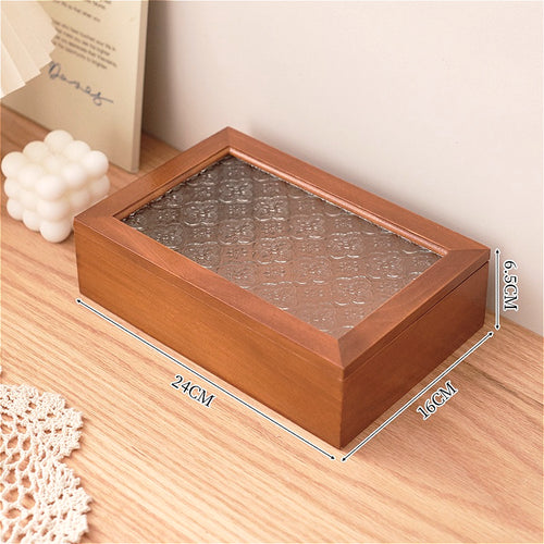 1 peça Caixa de Joias Decorativa Vintage de Madeira Maciça, Caixa de Armazenamento Multiuso para Bugigangas com Tampa de Vidro de Flor de Macieira Silvestre, Organizador de Mesa, Armário, Recipiente para Acessórios Diversos, Caixa de Exibição para Artesanato, Caixas de Presente para Dia dos Namorados e Páscoa, Decoração para Casa e Escritório