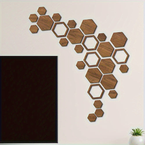 1 Conjunto de Adesivos de Parede Tridimensionais Hexagonais para Decoração de Casa, Placa de Madeira Colorida DIY