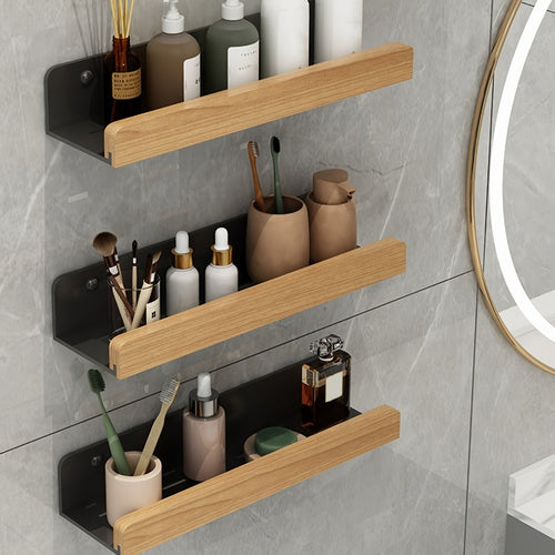 Organizador de Prateleira para Casa de Banho Sem Furos – Sem Necessidade de Furar, Construção Robusta em Madeira Natural, Design que Poupa Espaço, Adequado para Casa de Banho, Cozinha ou Escritório, Ideal para Apartamentos Pequenos e Inquilinos, Estilo Minimalista, Acessório de Casa de Banho