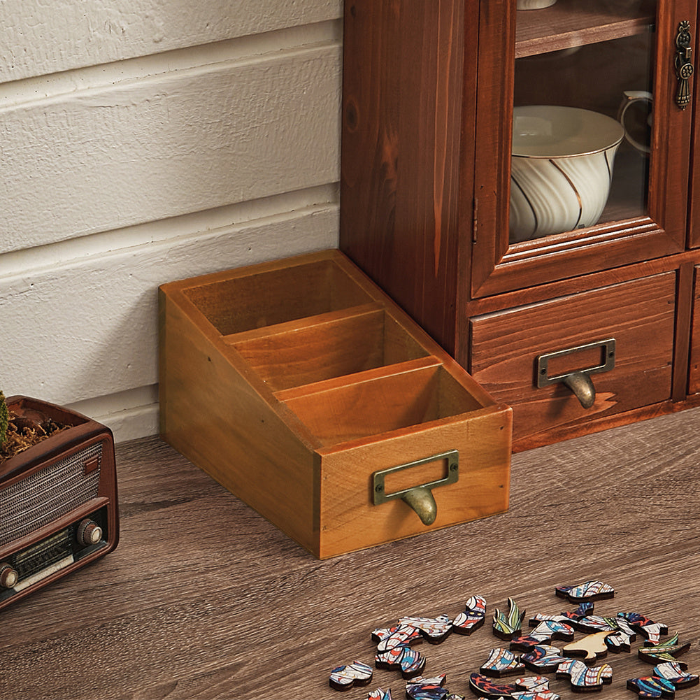 Suporte de Controle Remoto de Madeira Vintage - Organizador de Mesa com 3 Compartimentos para Papelaria e Cosméticos, Caixa de Armazenamento Multiuso para Casa e Escritório