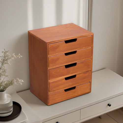 1peça Armário de armazenamento multifuncional de madeira vintage | Organizador de gaveta de mesa com 1-5 camadas para seleção | Perfeito para joias, armazenamento de escritório e quarto | Caixa de exibição tradicional para sala de estar, estudo e escritório