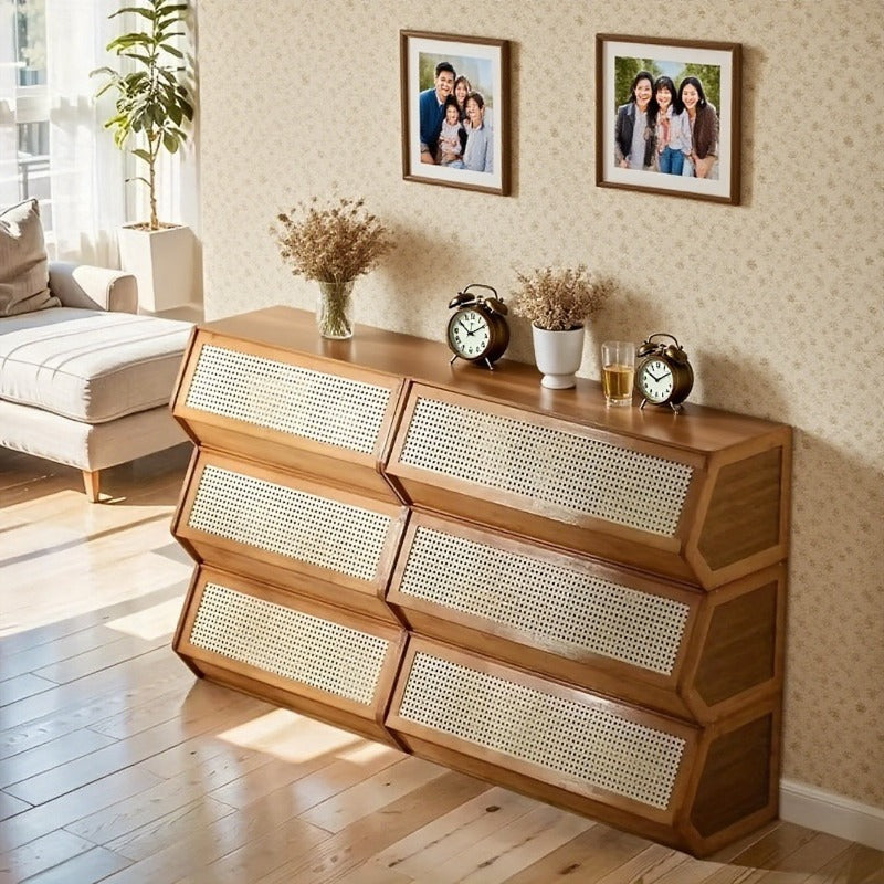 Armário de Armazenamento Clássico Vintage de Bambu Atualizado 2026, Caixa de Armazenamento Empilhável de Grande Capacidade com Porta de Ventilação em Malha, Vários Tamanhos Disponíveis, Ideal para Sala de Estar, Quarto, Escritório e Organização Doméstica, Aumenta a Felicidade, Adequado para Diversos