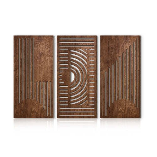 2D Flat - [Aberto] 1 Conjunto de 2 Placas e Ornamentos de Decoração de Parede Retangulares de Madeira Geométrica Nórdica 2D, Ondas Curvas Castanho Escuro com Listras Verticais Geométricas Ocas, Decorações de Parede de Arte de Parede Modernas Minimalistas para Sala de Estar e Quarto