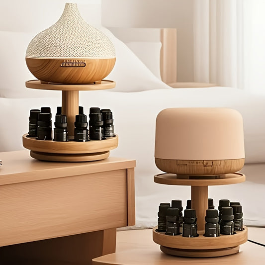Expositor de Madeira de Dupla Camada para Óleos Essenciais em Estilo Vintage Simples - Adequado para Decoração de Quarto, Banheiro e Penteadeira, Prateleiras Utilitárias