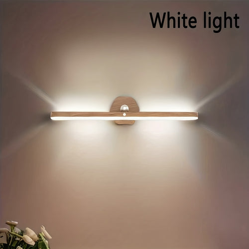 1pc Fita LED Recarregável com Lâmpada Rotativa com Textura de Madeira, Controlo Tátil de Regulação de Três Níveis, Luz de Toucador, Fita de Luz Magnética Adequada para Casa de Banho, Sala de Estar e Quarto, Cozinha, Roupeiro, Cabeceira
