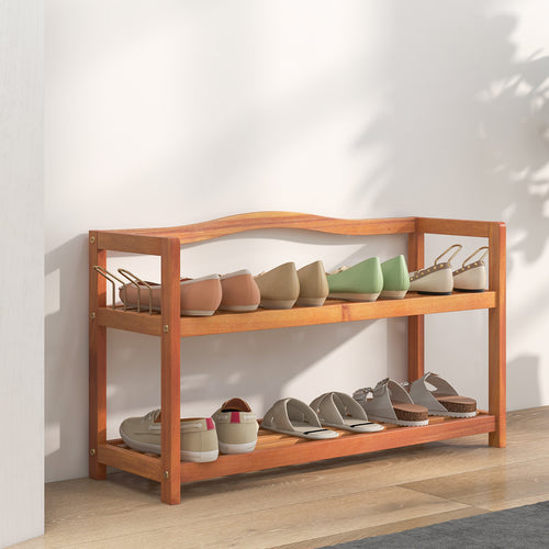 Sapateira de Madeira GOFLAME de 2 Níveis, Prateleira para Sapatos em Madeira de Acácia Maciça com Ganchos Laterais de Metal, Comporta até 12 Pares, Unidade Organizadora de Sapatos para Hall de Entrada, Sala de Estar, Quarto