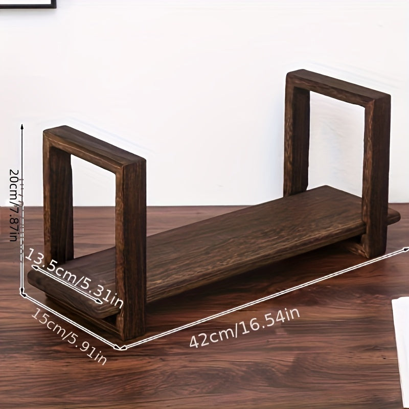Organizador de Mesa de Madeira Ajustável e Extensível - Prateleira Expansível com Braços e Prateleiras Extensíveis, Suporte para Estante Economizando Espaço para Escritório em Casa, Compatível com Livros, Plantas, Diários, Relógios (Madeira Natural)