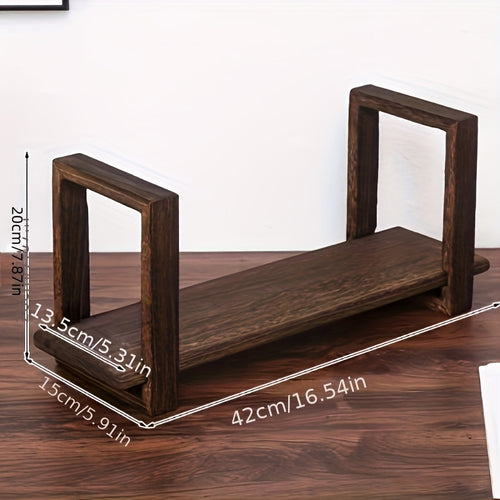 Organizador de Mesa de Madeira Ajustável e Extensível - Prateleira Expansível com Braços e Prateleiras Extensíveis, Suporte para Estante Economizando Espaço para Escritório em Casa, Compatível com Livros, Plantas, Diários, Relógios (Madeira Natural)