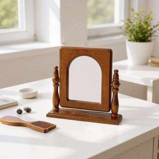 Espelho de Toucador de Madeira com Gavetas, Espelho de Maquiagem Vintage para Quarto, Caixa de Joias Multifuncional com Armazenamento, Caixa de Joias Ajustável para Mesa ou Piso, Ideal para Toucador de Quarto e Decoração de Casa