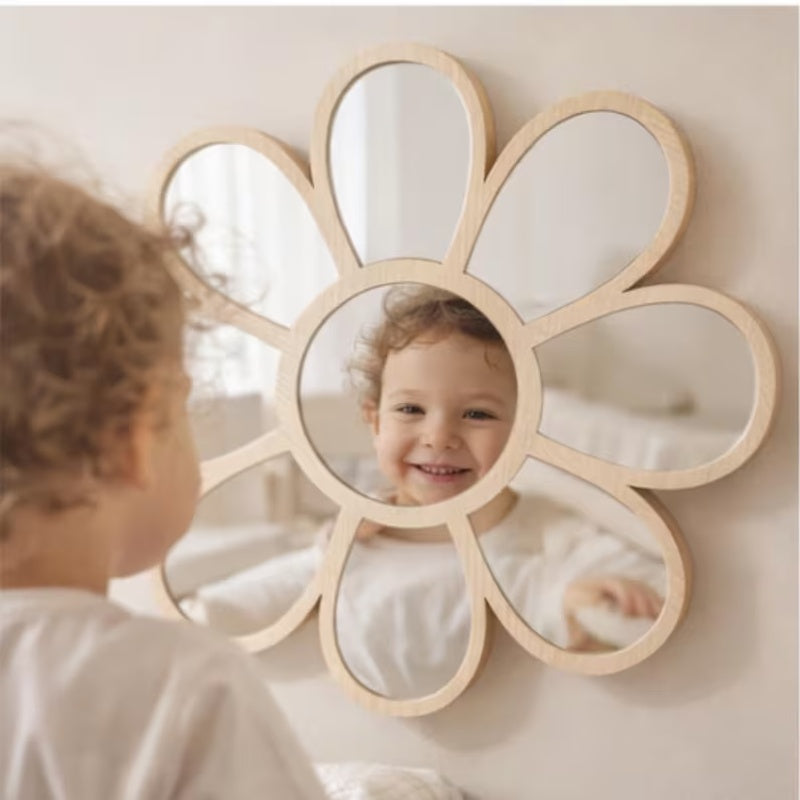 Espelho de Madeira Margarida Estilo Nórdico Ins para Decoração de Casa, Espelho de Fundo para Quarto de Meninos e Meninas, Espelho de Fundo Boêmio para Hotel, Espelho de Decoração de Festival