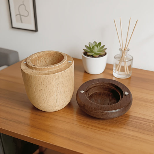 Pote para Cotonetes de Madeira Maciça 1 peça, Design Vintage em Formato de Castanha, Caixa de Armazenamento, Porta-Cotonetes de Madeira Natural com Tampa para Penteadeira, Acessório de Decoração Rústica para Casa