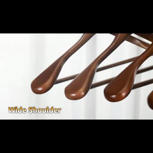 Conjunto de 10 Cabides de Madeira com Ombros Extra-Largos | Madeira Natural Lisa e Luxuosa, Ganchos Giratórios 360°, Varas Antiderrapantes para Calças, Design Resistente para Evitar Deformação de Roupas, Adequado para Ternos, Vestidos, Jaquetas, Calças, Organização de Guarda-Roupa